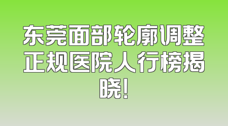 东莞面部轮廓调整正规医院人行榜揭晓！