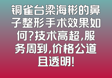 铜雀台梁海彬的鼻子整形手术效果如何？技术高超，服务周到，价格公道且透明！