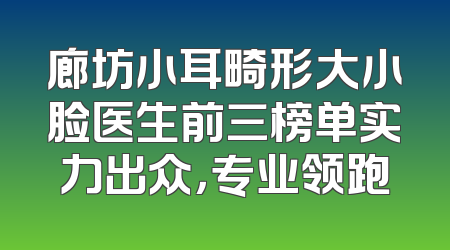 廊坊小耳畸形大小脸医生前三榜单实力出众，专业领跑
