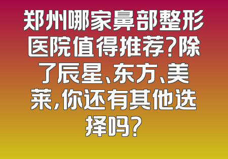 郑州哪家鼻部整形医院值得推荐？除了辰星、东方、美莱，你还有其他选择吗？