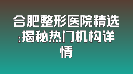合肥整形医院精选：揭秘热门机构详情
