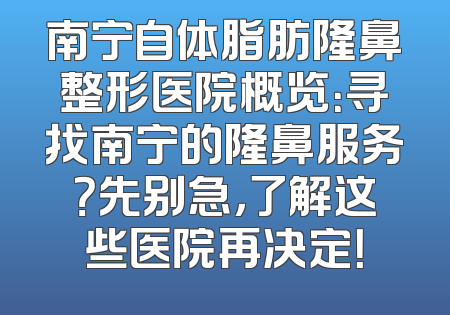 南宁自体脂肪隆鼻整形医院概览：寻找南宁的隆鼻服务？先别急，了解这些医院再决定！