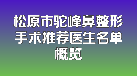 松原市驼峰鼻整形手术推荐医生名单概览