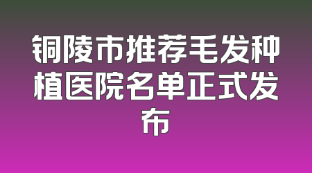 铜陵市推荐毛发种植医院名单正式发布