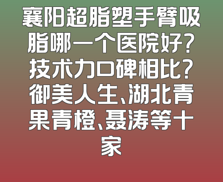 襄阳超脂塑手臂吸脂哪一个医院好？技术力口碑相比？御美人生、湖北青果青橙、聂涛等十家