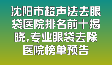 沈阳市超声法去眼袋医院排名前十揭晓，专业眼袋去除医院榜单预告