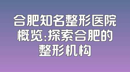 合肥知名整形医院概览：探索合肥的整形机构