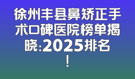 徐州丰县鼻矫正手术口碑医院榜单揭晓：2025排名！