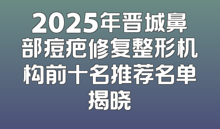2025年晋城鼻部痘疤修复整形机构前十名推荐名单揭晓