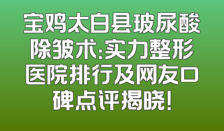 宝鸡太白县玻尿酸除皱术：实力整形医院排行及网友口碑点评揭晓！