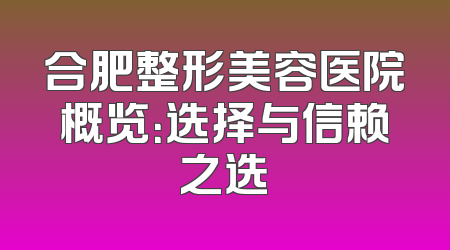 合肥整形美容医院概览：选择与信赖之选
