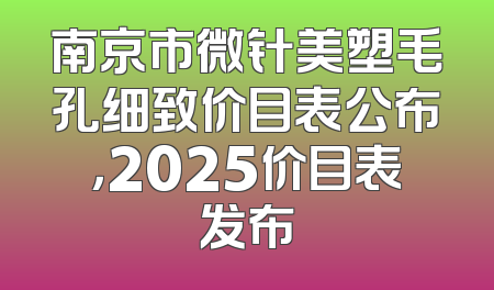 南京市微针美塑毛孔细致价目表公布，2025价目表发布