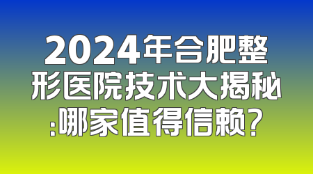 2024年合肥整形医院技术大揭秘：哪家值得信赖？