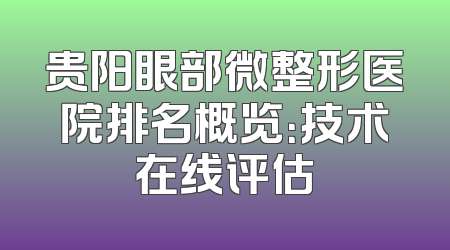 贵阳眼部微整形医院排名概览：技术在线评估