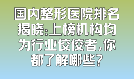国内整形医院排名揭晓：上榜机构均为行业佼佼者，你都了解哪些？