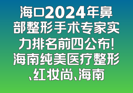 海口2024年鼻部整形手术专家实力排名前四公布！海南纯美医疗整形、红妆尚、海南