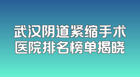 武汉阴道紧缩手术医院排名榜单揭晓