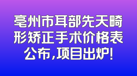 亳州市耳部先天畸形矫正手术价格表公布，项目出炉！