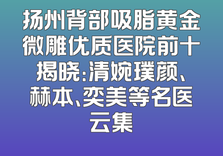 扬州背部吸脂黄金微雕优质医院前十揭晓：清婉璞颜、赫本、奕美等名医云集