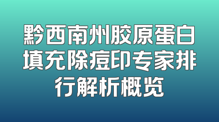 黔西南州胶原蛋白填充除痘印专家排行解析概览