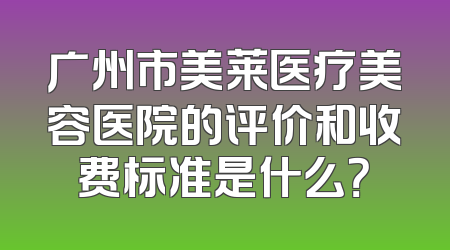 广州市美莱医疗美容医院的评价和收费标准是什么？