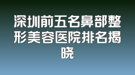 深圳前五名鼻部整形美容医院排名揭晓