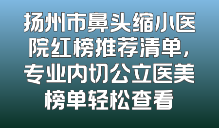 扬州市鼻头缩小医院红榜推荐清单，专业内切公立医美榜单轻松查看