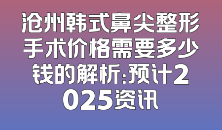 沧州韩式鼻尖整形手术价格需要多少钱的解析：预计2025资讯