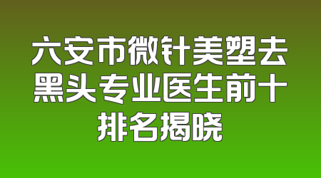 六安市微针美塑去黑头专业医生前十排名揭晓