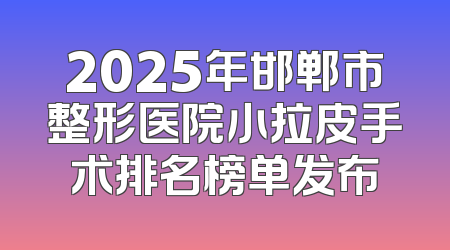 2025年邯郸市整形医院小拉皮手术排名榜单发布