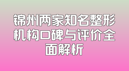 锦州两家知名整形机构口碑与评价全面解析