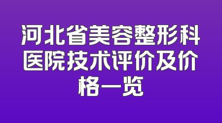 河北省美容整形科医院技术评价及价格一览