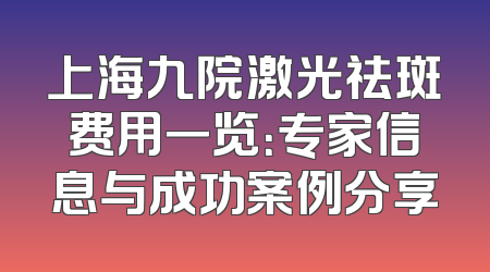 上海九院激光祛斑费用一览：专家信息与成功案例分享