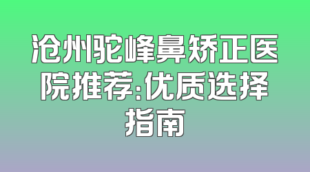 沧州驼峰鼻矫正医院推荐：优质选择指南