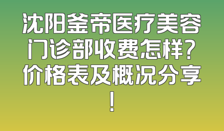 沈阳釜帝医疗美容门诊部收费怎样？价格表及概况分享！