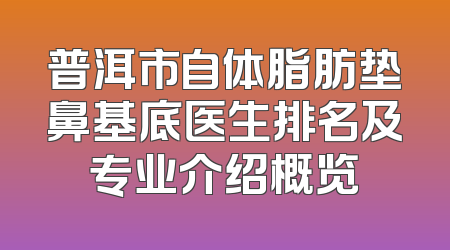 普洱市自体脂肪垫鼻基底医生排名及专业介绍概览