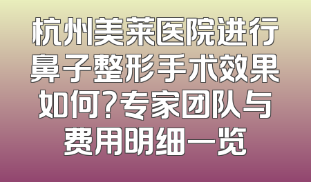 杭州美莱医院进行鼻子整形手术效果如何？专家团队与费用明细一览
