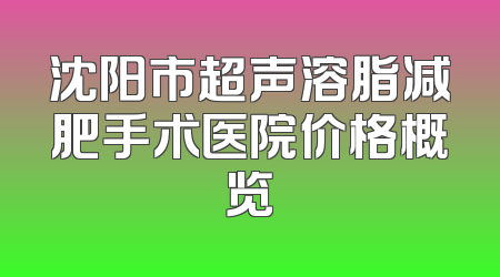 沈阳市超声溶脂减肥手术医院价格概览