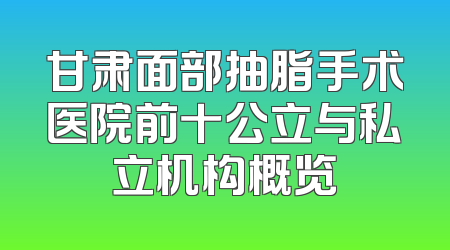 甘肃面部抽脂手术医院前十公立与私立机构概览