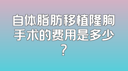 自体脂肪移植隆胸手术的费用是多少？