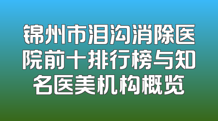 锦州市泪沟消除医院前十排行榜与知名医美机构概览