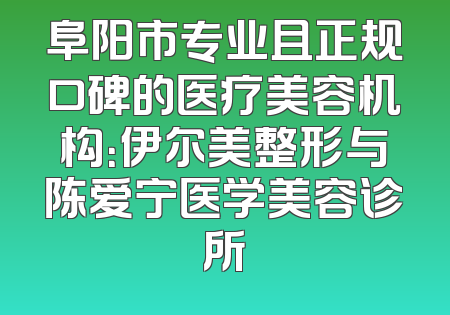 阜阳市专业且正规口碑的医疗美容机构：伊尔美整形与陈爱宁医学美容诊所