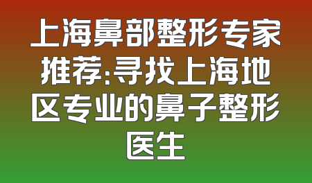 上海鼻部整形专家推荐：寻找上海地区专业的鼻子整形医生