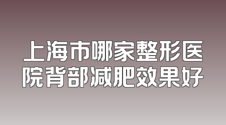 上海市哪家整形医院背部减肥效果好