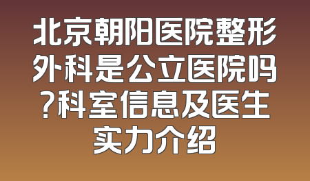 北京朝阳医院整形外科是公立医院吗？科室信息及医生实力介绍