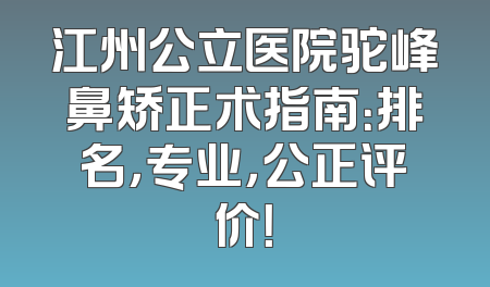 江州公立医院驼峰鼻矫正术指南：排名，专业，公正评价！