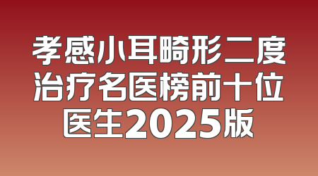 孝感小耳畸形二度治疗名医榜前十位医生2025版