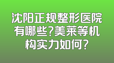 沈阳正规整形医院有哪些？美莱等机构实力如何？