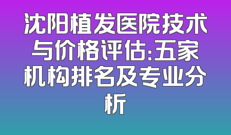 沈阳植发医院技术与价格评估：五家机构排名及专业分析