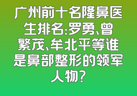 广州前十名隆鼻医生排名：罗勇、曾繁茂、牟北平等谁是鼻部整形的领军人物？